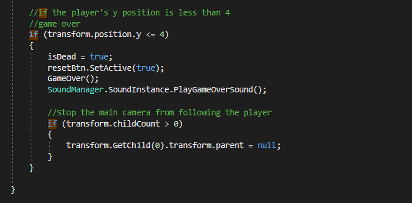 code snippet for new gameover logic